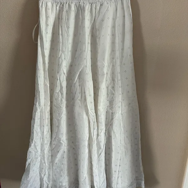 Elegant White & Silver printed Maxi Skirt/Palazzo Pants with Tassels - Image 5
