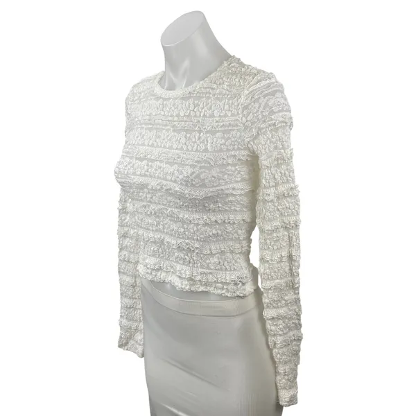 Edikted Women's White Floral Lace Long Sleeve Crew Neck Cropped Blouse Top Sz S - Image 3