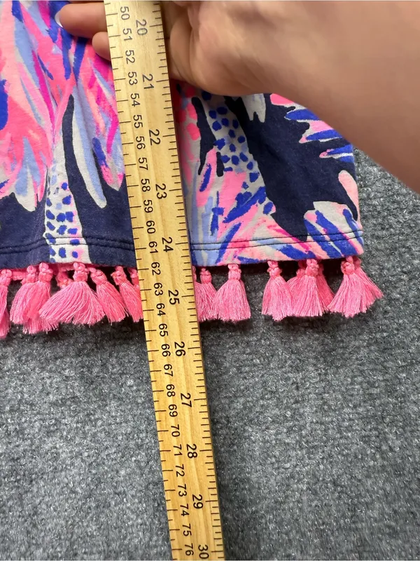 Lilly Pulitzer WomansLarge Tassel Hem Tropical Print Navy & Pink 1/4 sleeves - Image 3