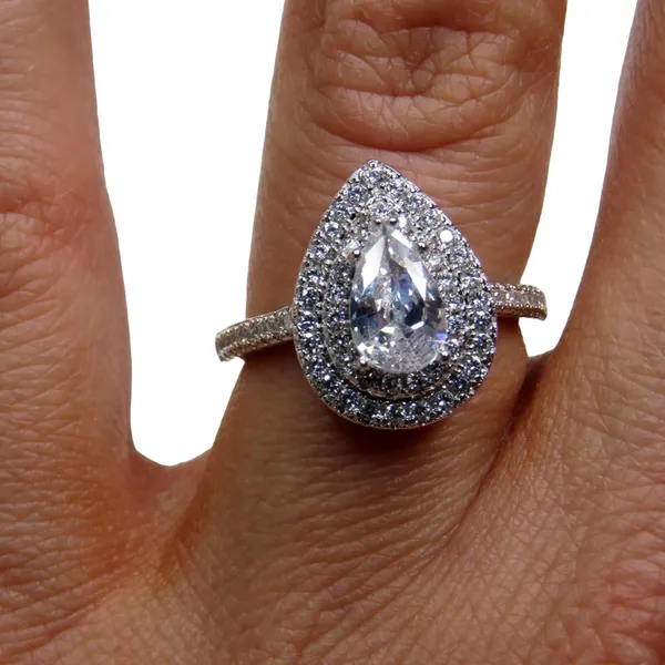 Macy's Silver Teardrop Diamond Cubic Zirconia Halo Ring S 925 Size 8 - Image 6