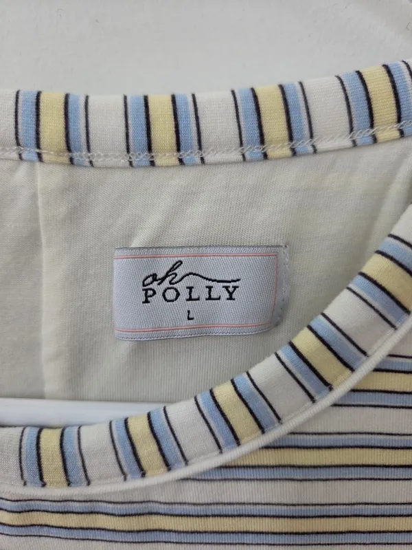 Oh Polly Cream and Blue Striped Mini Dress Size L - Image 5