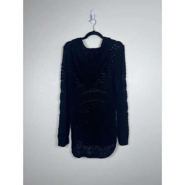 Anthropologie Women's Long Sleeve Open Knit Tunic‎ Length Sweater Black Sz M - Image 6