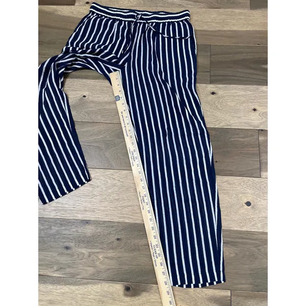 J.Crew Navy & White Striped Wide‑Leg Cotton Pants with Drawstring Waist Size M - Image 6