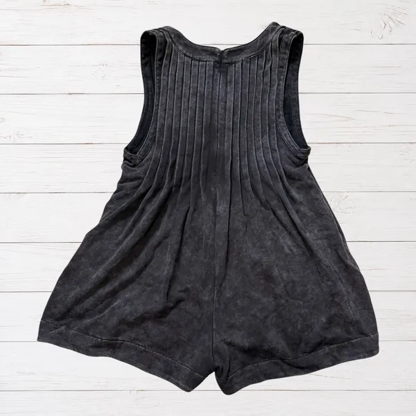 NWT Veveret Mineral Wash French Terry Romper Black Wide Leg V Neck M Boho Grunge - Image 3