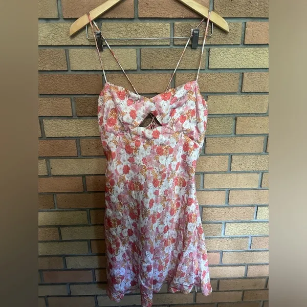 NWT MON RENN Hillside Floral Mini Dress Strappy Pink Size Large/12 - Image 3