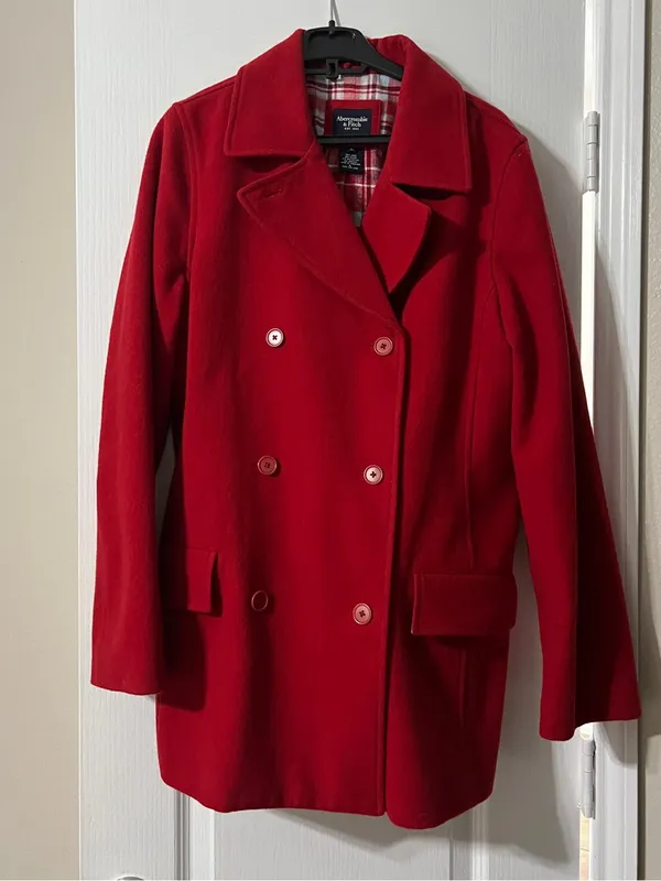 Abercrombie & Fitch Women's Vibrant Red Double-Breasted Peacoat - Image 2
