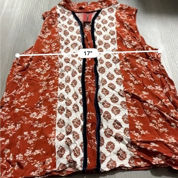 THML Burnt Orange & White Floral Print Sleeve‎ Mock Neck Top Sz L NEW - Image 7