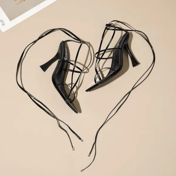 Vivianly Lace Up Faux Patent Leather Heels Womens Size 10 - Image 2
