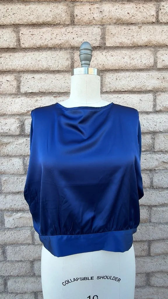 ✨ Deep Royal Blue Satin Boxy Crop Top | Size L - Image 3