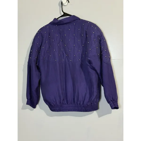 FuDa Silk Windbreaker Jacket Purple Womens PL Full Zip Studded Quilted‎ Vtg 90s - Image 5