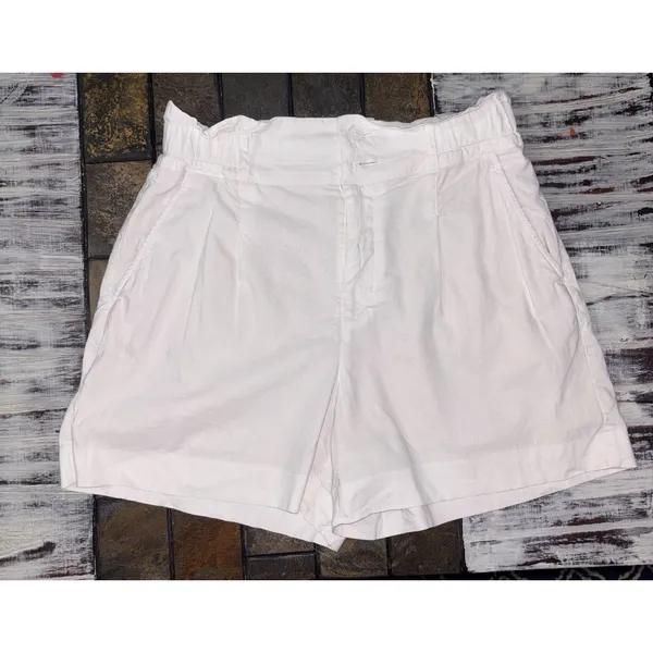 Simply Vera Vera Wang Womens Ivory Cream Linen Blend Paperbag Shorts Medium - Image 2