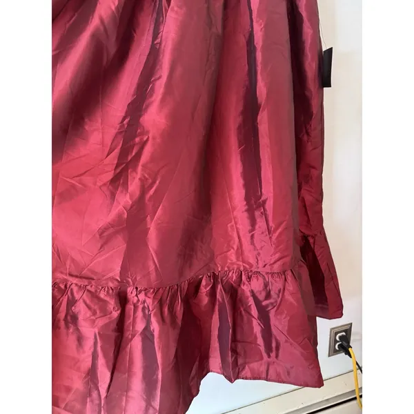 NWT Lulus Poised Passion Wine Red Taffeta Pleated Ruffled Midi Dress Size Small - Image 6