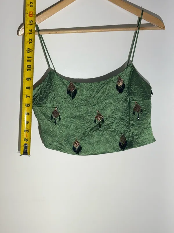 NWOT Hope for Flowers by Tracy Reese Beaded Cami Green Top 100% Naia Acetate - Image 13