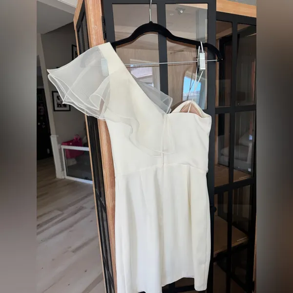 Amanda Uprichard Farryn mini Dress Ivory bridal satin ruffle silky formal bride - Image 5