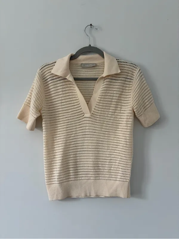 Everlane Cotton Merino Short Sleeve Knit Polo Cream XS - Image 2