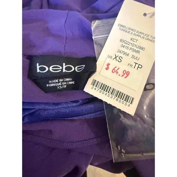 Bebe Embellished Surplice Top Purple Mesh Sleeveless XS beaded y2k fairy party r - Image 7
