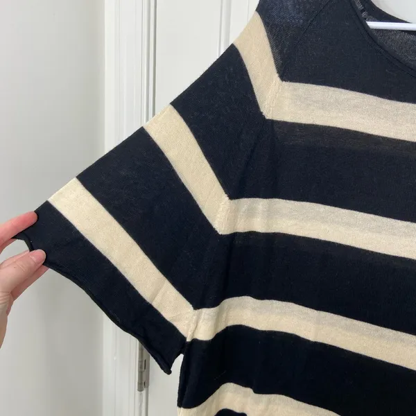 NWOT LOFT women’s‎ black tan thin soft knit striped loose relaxed sweater medium - Image 2