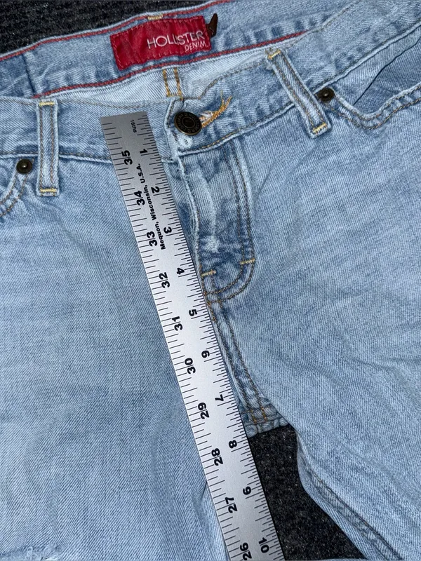 VTG Y2K Hollister Jeans Sz 5 / 29 LONG Light Wash Low Rise Distressed Flare Surf - Image 11