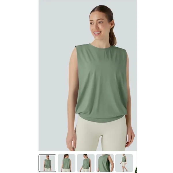 Halara Green Round Neck Ruched‎ Cool Touch Yoga Tank Top Size Small - Image 2