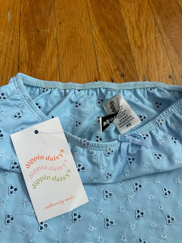 Dippin’ Daisy’s Charmed Slit Mini Skirt in Baby Blue - Image 3