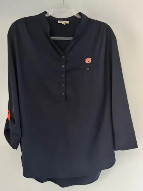 Auburn Tigers Women's Shirt UG Apparel Navy Roll Tab Sleeve V Neck L Logo - Image 2