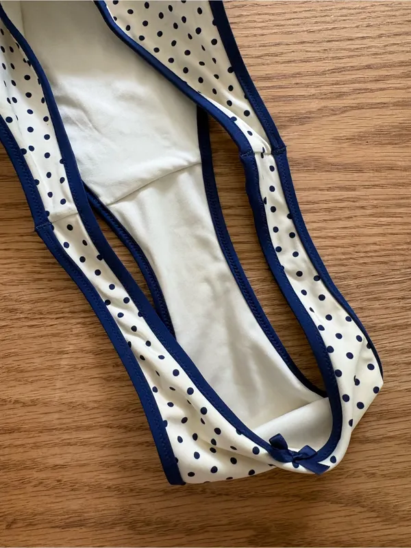 Frankie's Bikinis Polka Dot Two-Piece Bikini Set in Cream and Navy - Image 2