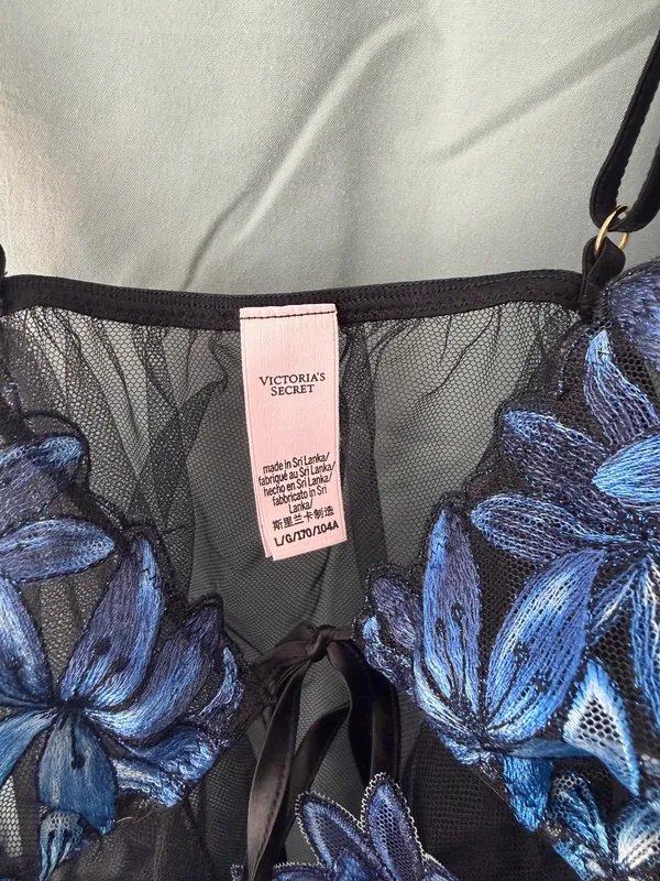 Victoria's Secret Black & Blue Floral Sheer Babydoll Lingerie - Image 4