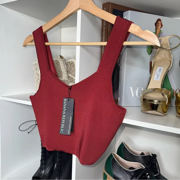 Banana Republic Sculpted Knit Crop Top In Burgundy Womens Small New NWT $70 - Image 2