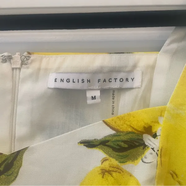 English Factory Lemon Puff Sleeves Mini Dress Size‎ Medium Cotton - Image 3