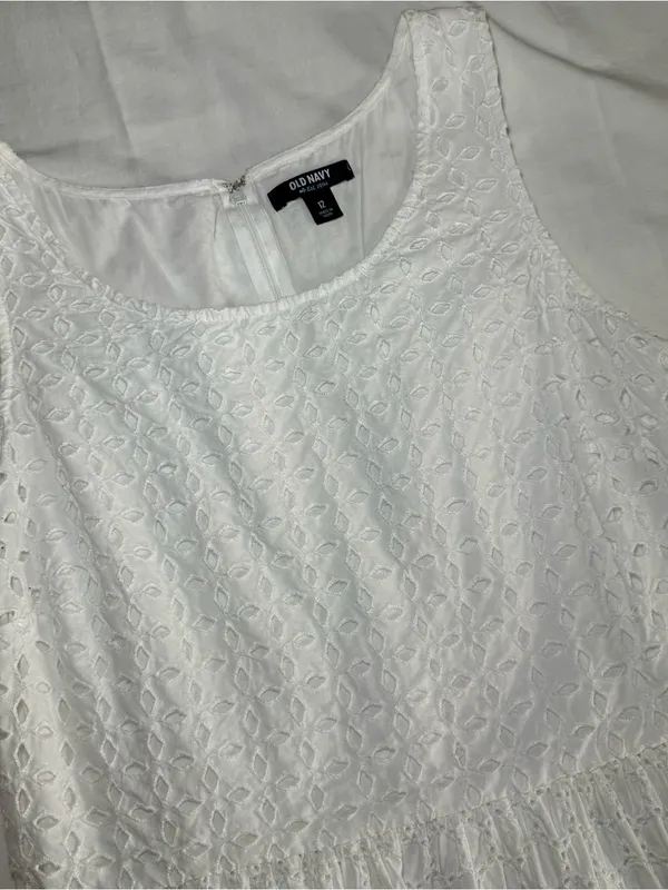 Old Navy Lined Y2K Dress Size 12 Cotton Tank Peasant Cottage core White Eyelet - Image 5