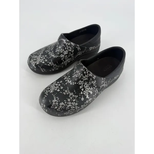 Crocs Neria Clogs Womens Size 7 Black Floral Slip Resistant Work Shoes‎ Comfort - Image 2