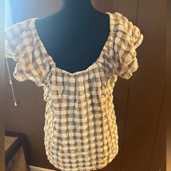 Matilda Jane Annabelle Off-Shoulder Plaid Gingham Blouse Top‎ Size M - Image 2