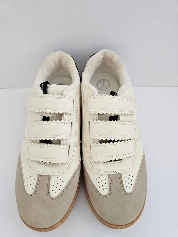 ​Sam & Libby Cream & Taupe Suede Strap Sneakers Sherpa Lined Gum Sole - Women's - Image 3