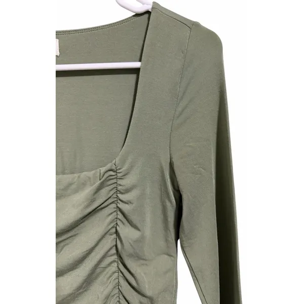 Wilfred Aritzia Lydia Ruched Mini Bodycon Dress‎ Sage Green Women's Size Small - Image 7