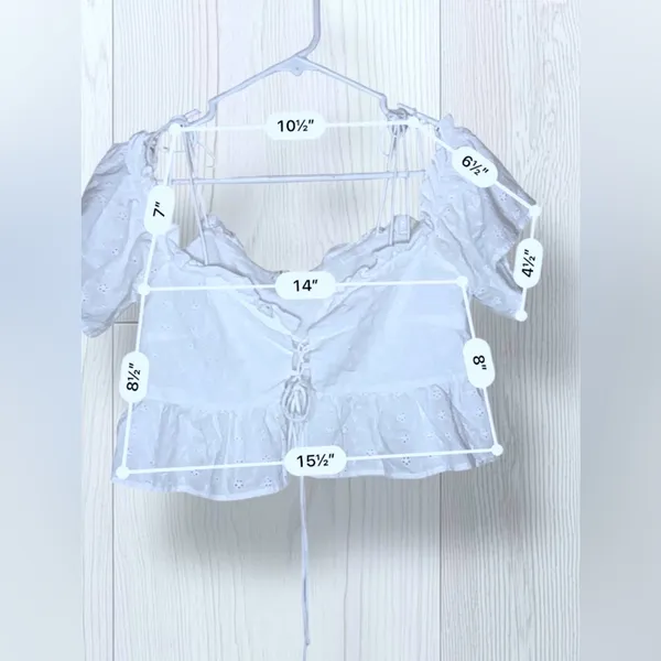 NEON ROSE Women’s White Eyelet Lace Crop Top Puff Sleeve Tie Front Peplum Blouse - Image 5