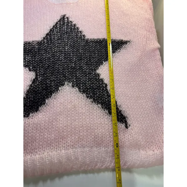 Soft and cozy Pink Star Open‎ Knit Oversized Sweater Scoop Neck Sheer Pullover - Image 8