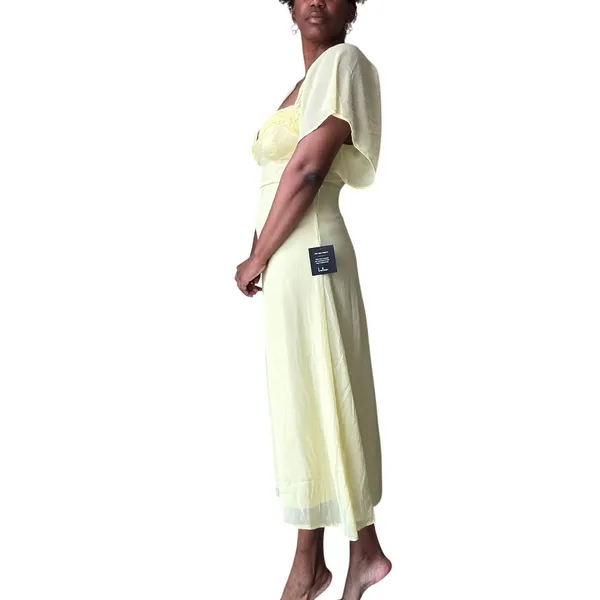 Lulu's Butter Yellow Flutter Sleeve Midi Dress Size Small - Image 3