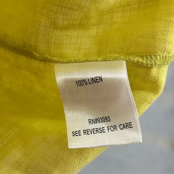 Tyler Boe Linen Tunic Top Women's Medium Citron Yellow V Neck 3/4‎ Sleeve - Image 7