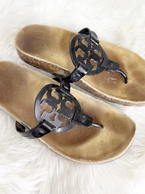 Tory Burch Miller Cloud Sandals Black Logo Thong Sandals Size 6.5 - Image 4