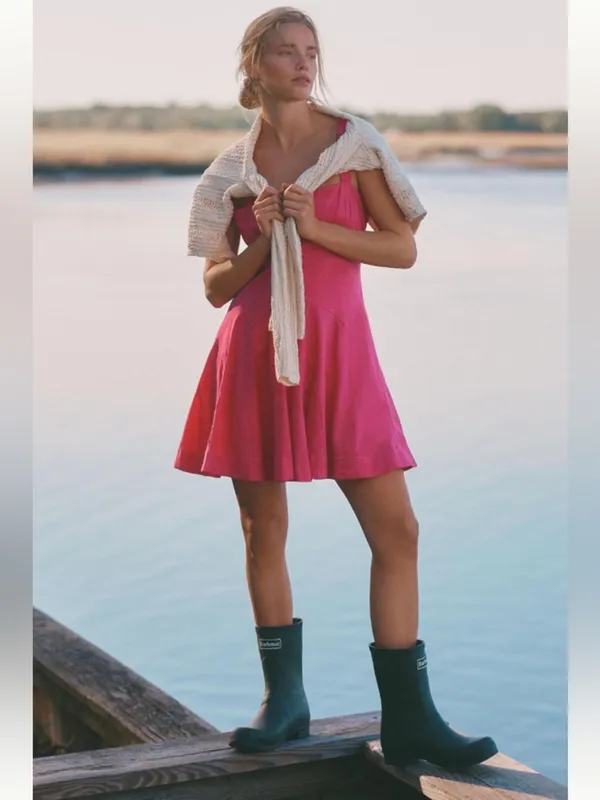 ANTHROPOLOGIE Plunge Drop Waist A Line Mini Dress Pink Size XL NEW - Image 4
