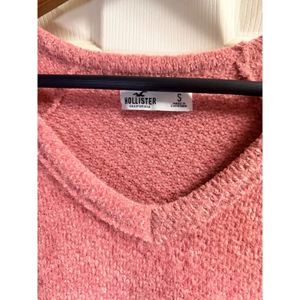 Hollister Womens Small Pink V-Neck Fuzzy Knit Balloon‎ Sleeve Sweater - Image 4