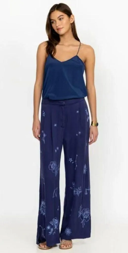 NWOT Johnny Was Wide Leg Embroidered Floral Pants Size L Blue Elastic waist - Image 2