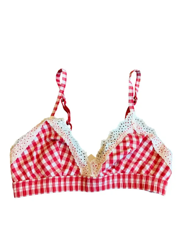 Colsie Red White Plaid Check Two Piece Outfit Set Crop Top Shorts Lace Size XS - Image 2