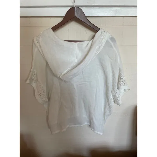 O'NEILL Lace Trim Lightweight Hoodie Top White Sz Small BEACHY CLEAN GIRL GAUZY - Image 4