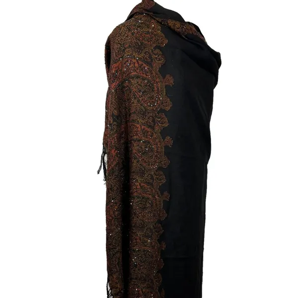 Lg Antique‎ Collectors Club RTM Beaded Shawl Cashmere Silk Blend Global Vintage - Image 9