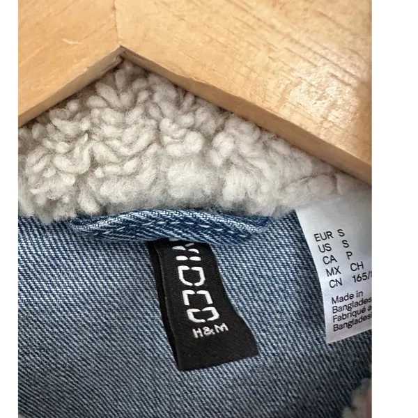 H&M Divided Borg Collared Denim Chore Jacket Small Oversized Trucker 100% Cotton - Image 6
