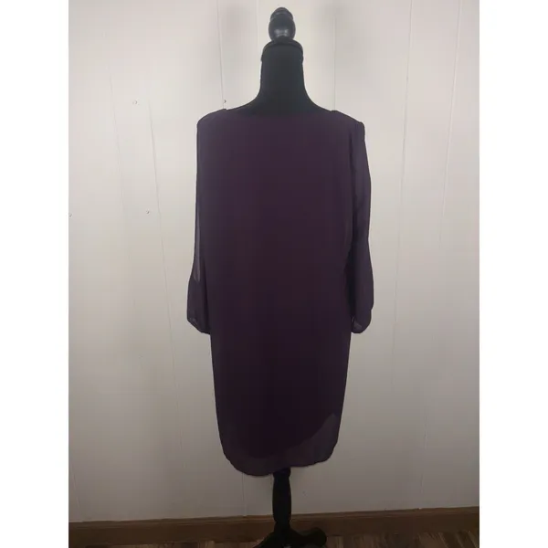 lulus long sleeve knee length dress sheer sleves xl Chiffon Deep Purple - Image 4