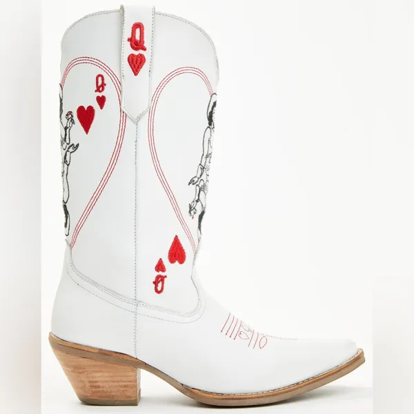 Dingo‎ Queen Of Hearts White and Red Western Heeled Boots - Image 2