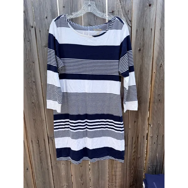 Lilly Pulitzer Marlowe Boatneck T-shirt Dress In True Navy Coconut Stripe Large - Image 2