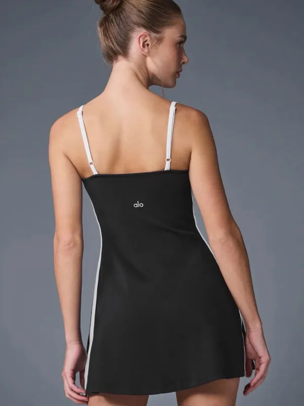 Alo Yoga Airbrush Streamlined Dress in black with white contrast piping Size XS - Image 2